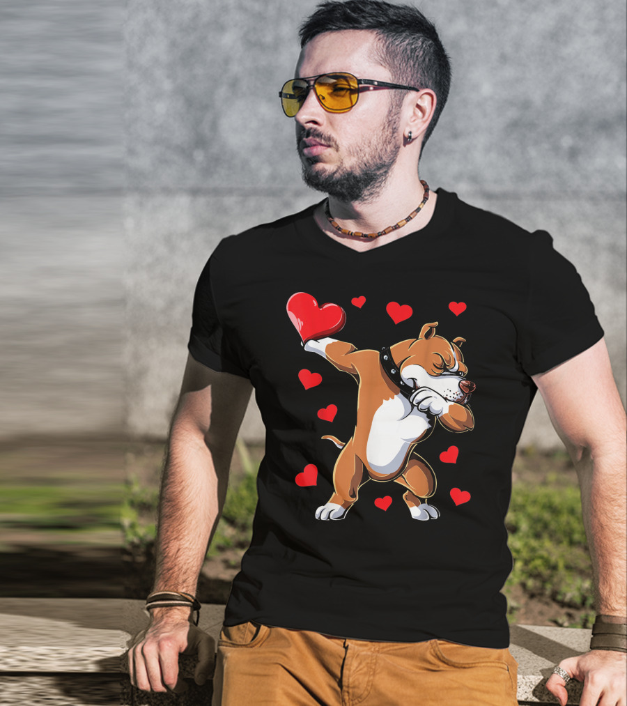 Valentines Day Dabbing Pit Bull With Hearts T-Shirt