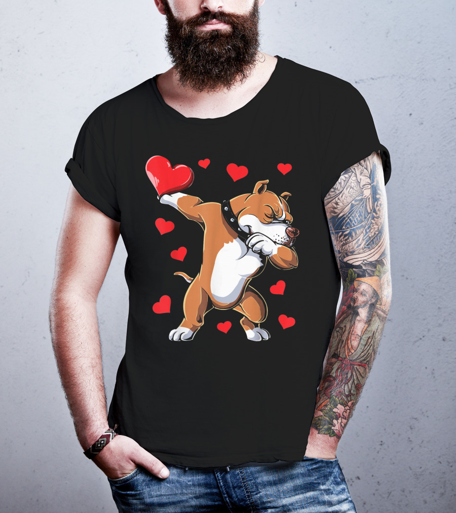 Valentines Day Dabbing Pit Bull With Hearts T-Shirt