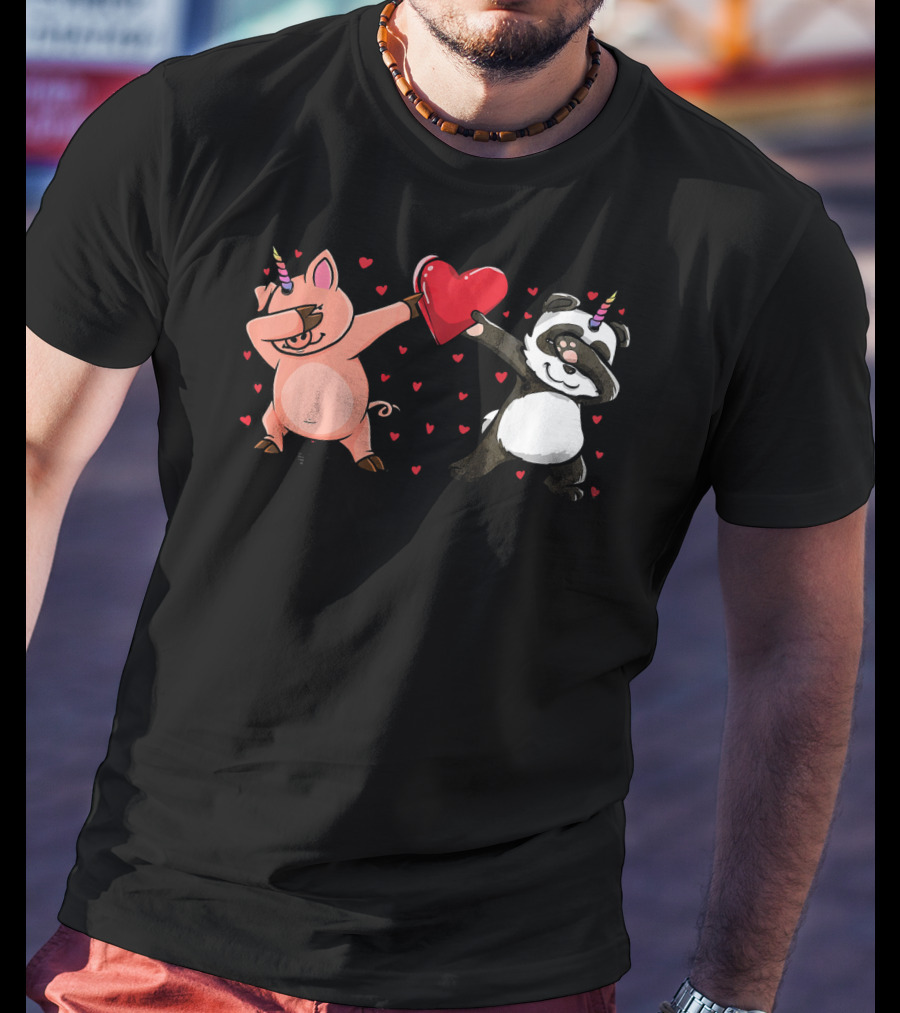 Dabbing Piggycorn Pandicorn Holding Heart Valentine T-Shirt