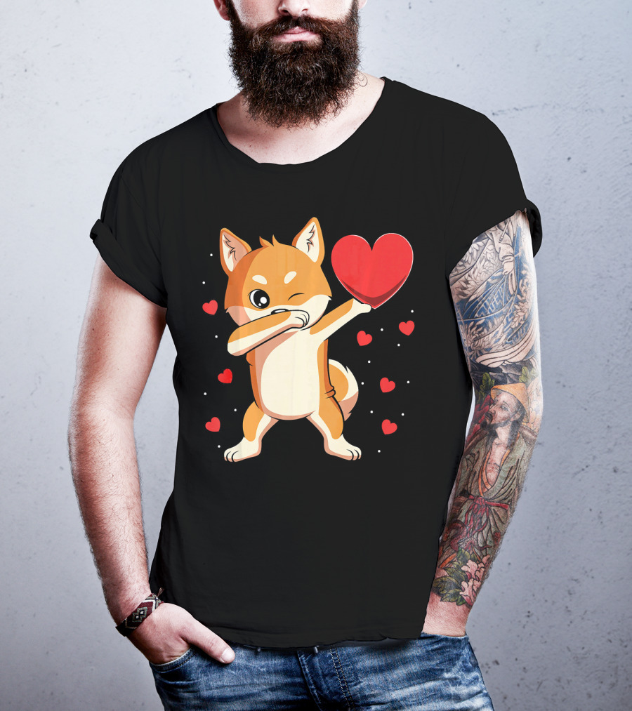 Dabbing Shiba Inu Holding Heart Valentine’s Day Dog With Hearts T-Shirt