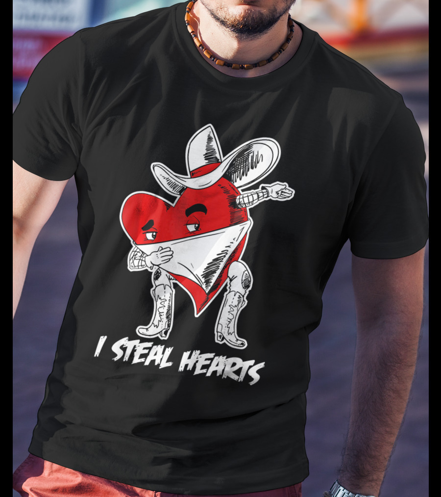 Dabbing Cowboy Heart I Steal Hearts Valentine's Vintage T-Shirt