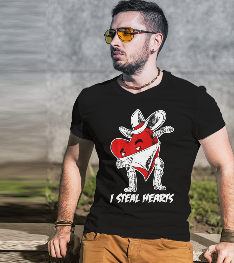 Dabbing Cowboy Heart I Steal Hearts Valentine's Vintage T-Shirt