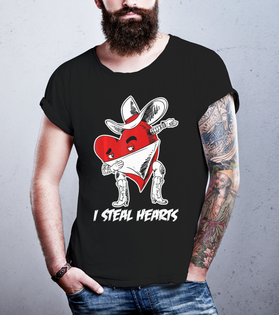 Dabbing Cowboy Heart I Steal Hearts Valentine's Vintage T-Shirt