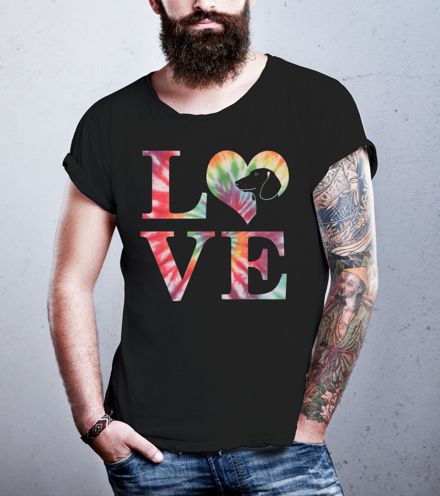 Dachshund Dog Love Tie Dye Valentines T-Shirt