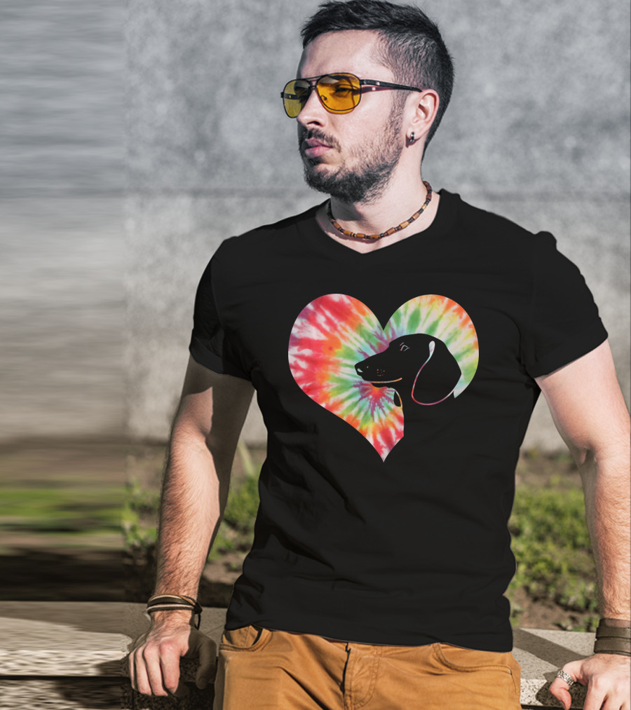 Dachshund Dog Heart Tie Dye Valentines T-Shirt