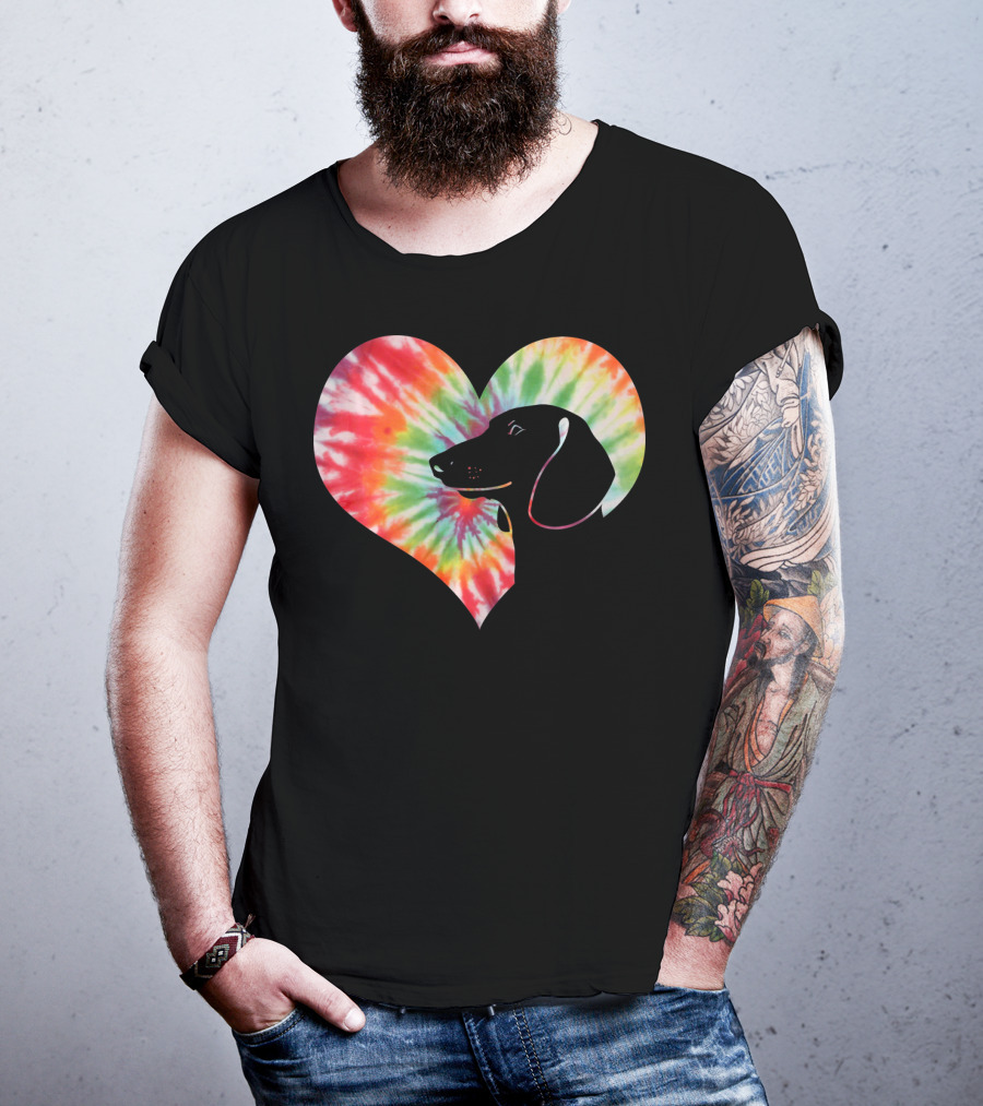 Dachshund Dog Heart Tie Dye Valentines T-Shirt