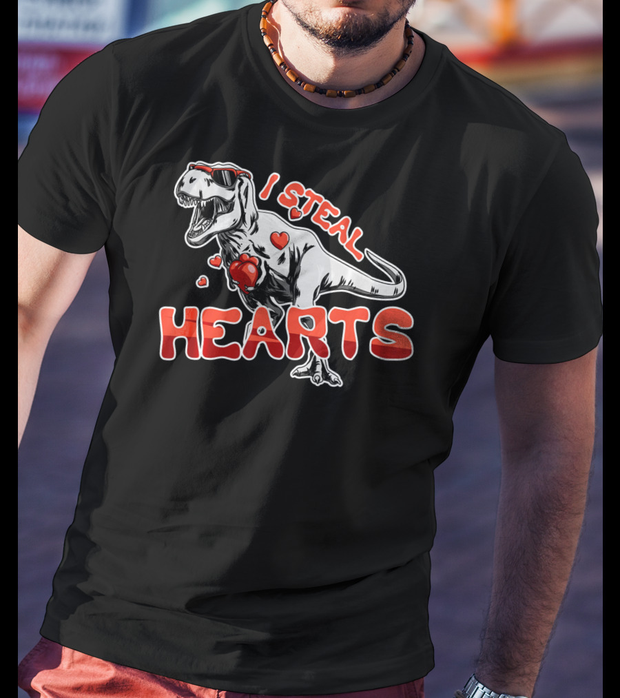 Dinosaur I Steal Hearts Valentine T-Shirt