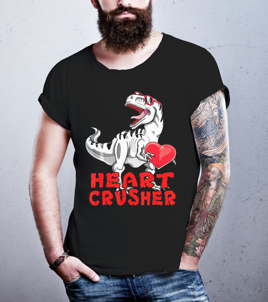Dinosaur Valentines Day Heart Crusher T-Shirt