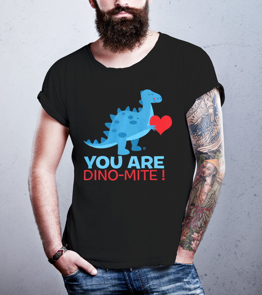 You Are Dino-Mite Blue Dinosaur Holding Heart T-Shirt
