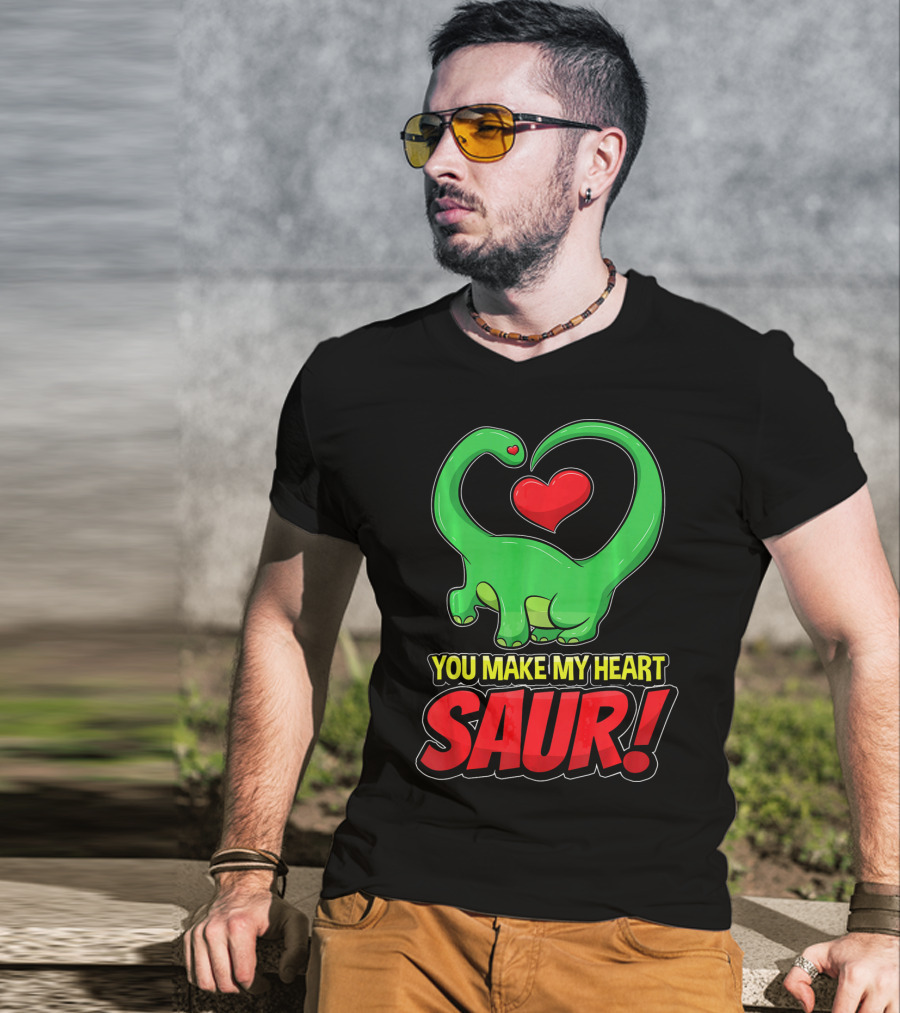 You Make My Heart SAUR Dinosaur Valentines T-Shirt