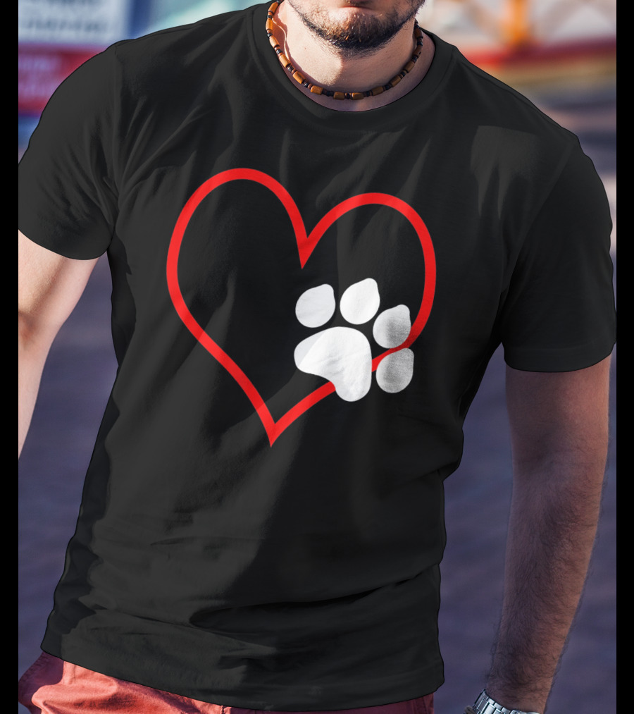Dog And Cat Owner Valentine's Day Heart With Paw Prints T-Shirt