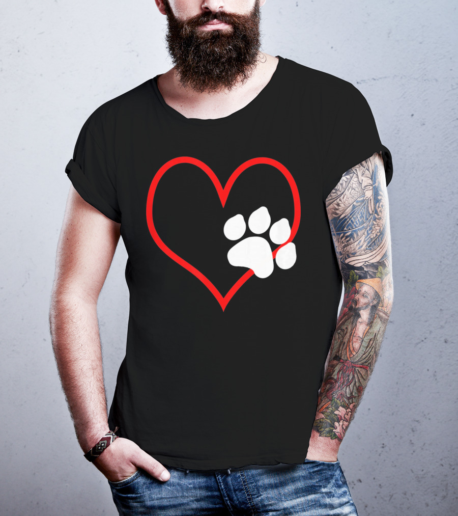 Dog And Cat Owner Valentine's Day Heart With Paw Prints T-Shirt