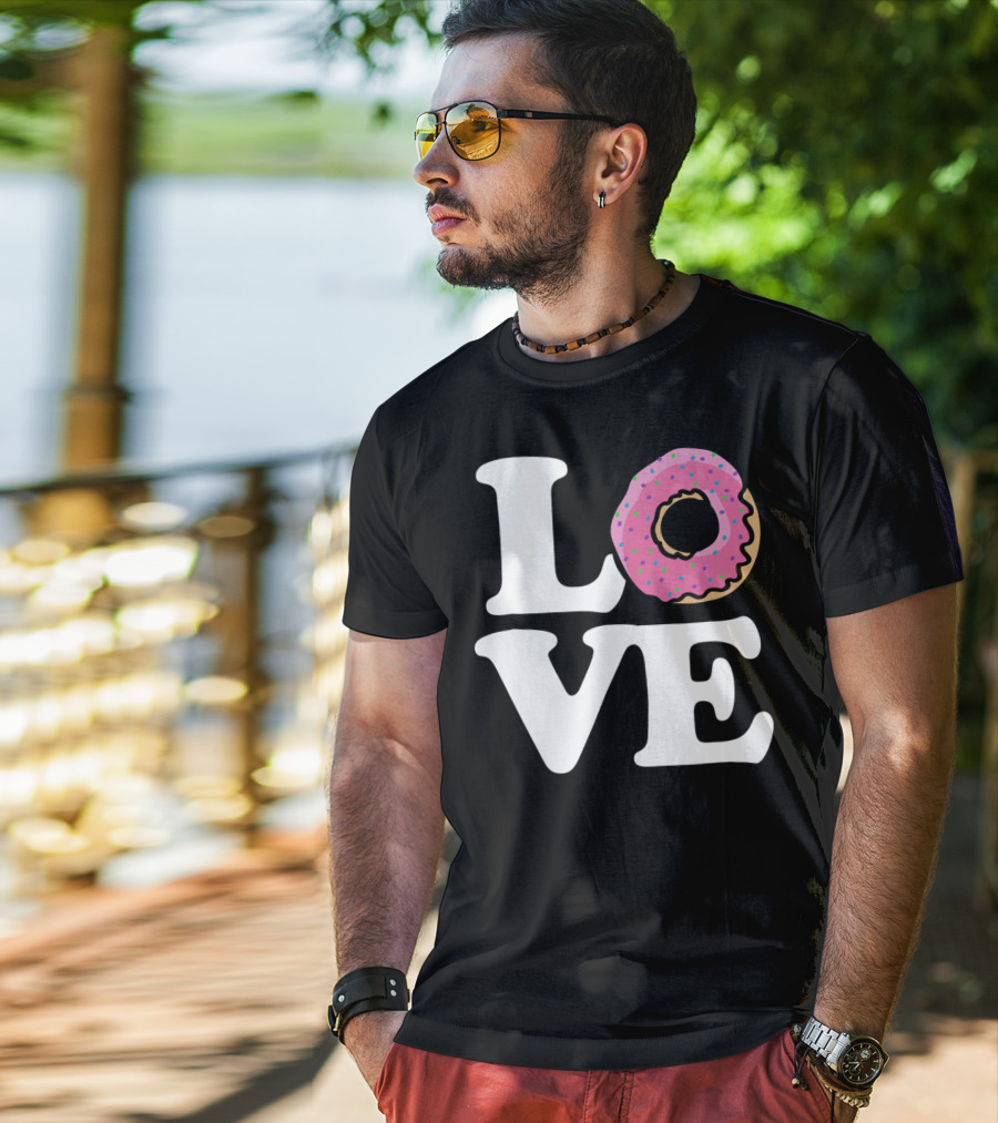 Love For Donut Lovers With Pink Frosted Donut T-Shirt