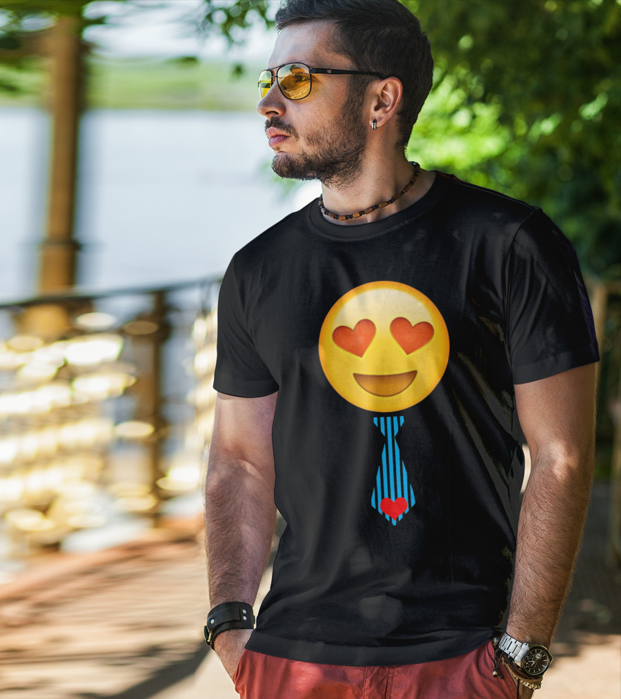 Emoji Heart Eyes Heart Tie Valentine T-Shirt