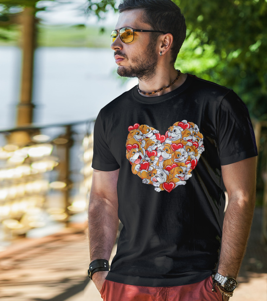 English Bulldog Heart Valentines Day T-Shirt