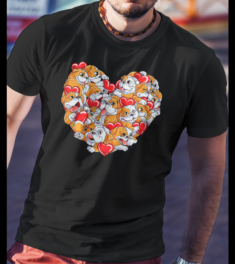 English Bulldog Heart Valentines Day T-Shirt