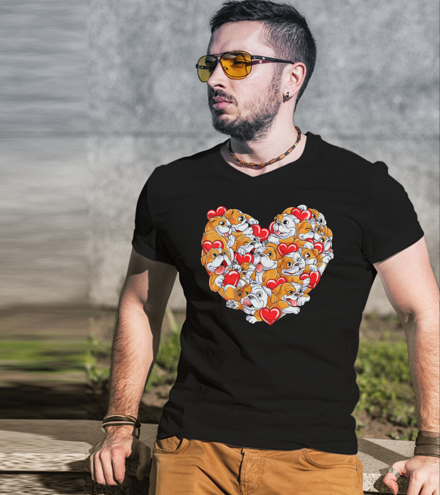 English Bulldog Heart Valentines Day T-Shirt