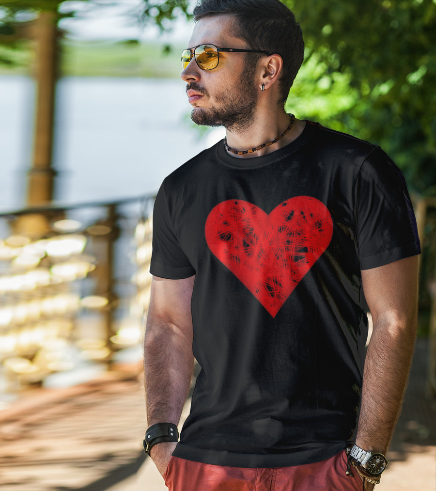 Faded Heart Strings Valentines Day Red Scribbled Heart T-Shirt