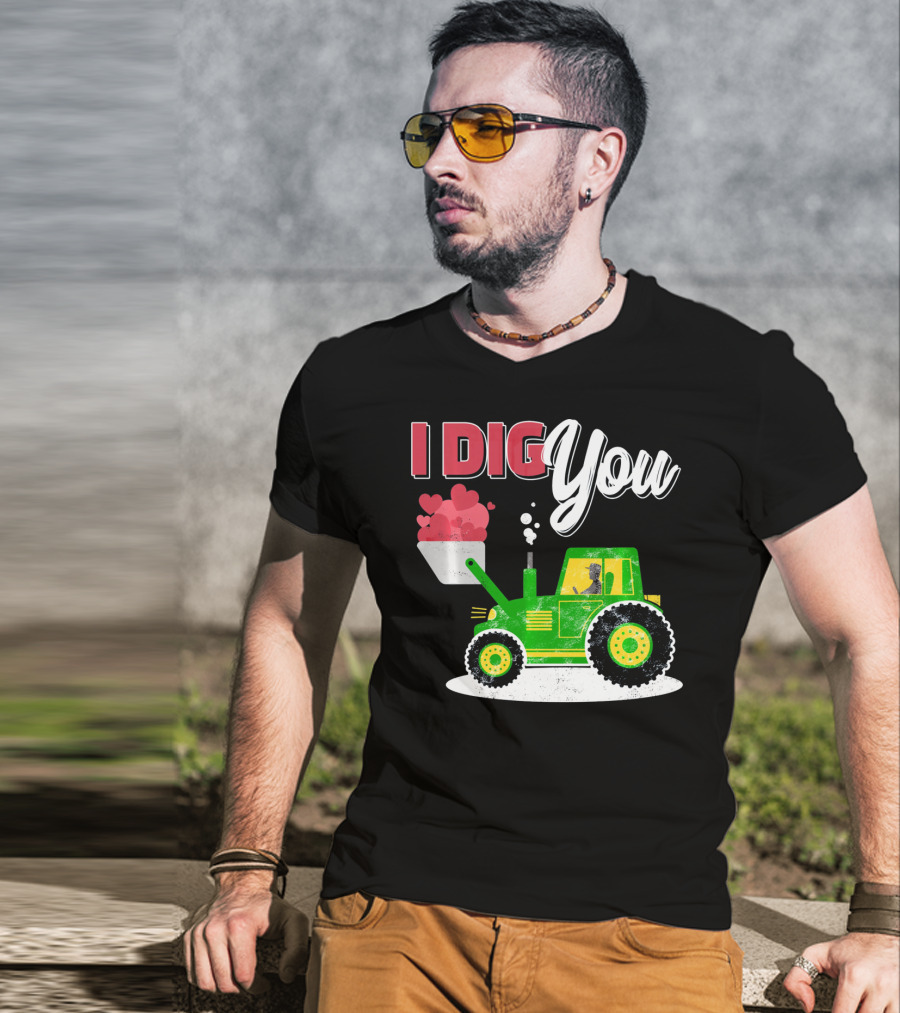 I Dig You Farmer Valentine's Day Tractor Hearts T-Shirt