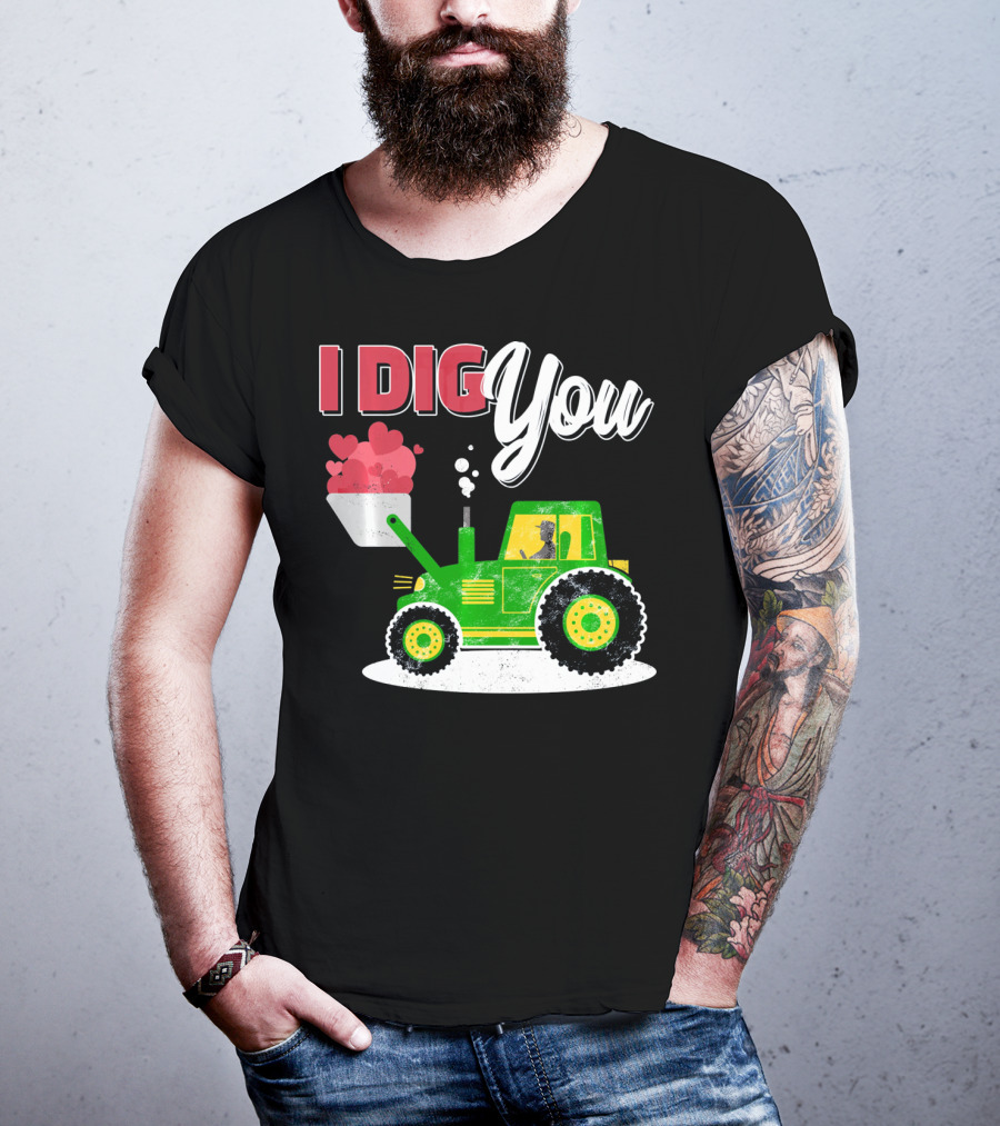 I Dig You Farmer Valentine's Day Tractor Hearts T-Shirt
