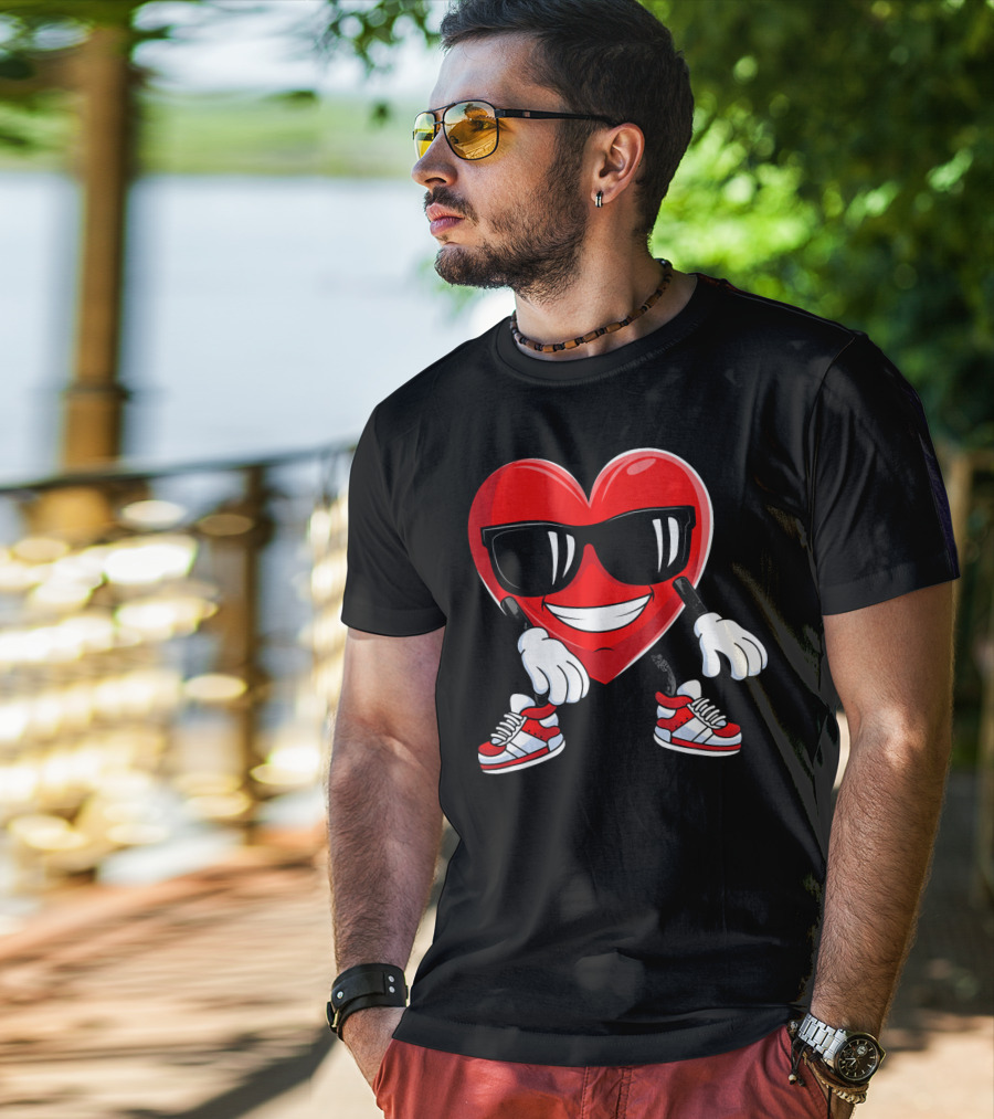 Floss Dance Heart Valentines Day Sunglasses Red Sneakers T-Shirt