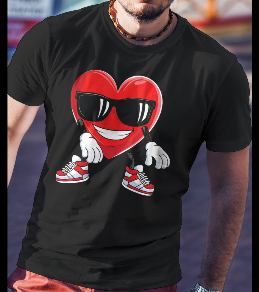 Floss Dance Heart Valentines Day Sunglasses Red Sneakers T-Shirt