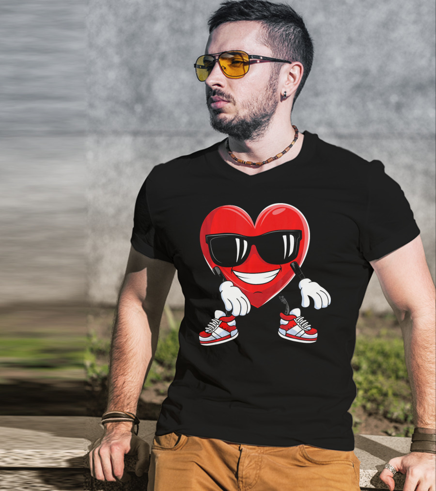 Floss Dance Heart Valentines Day Sunglasses Red Sneakers T-Shirt
