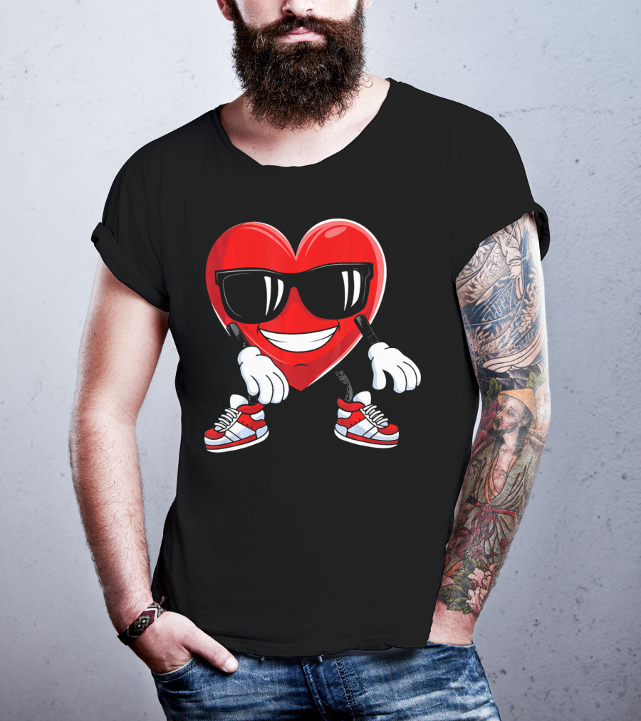 Floss Dance Heart Valentines Day Sunglasses Red Sneakers T-Shirt