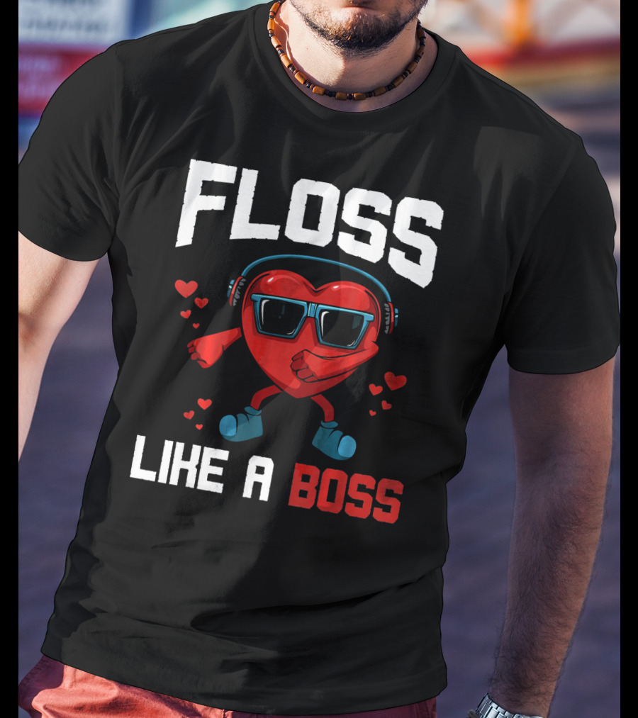 Floss Like A Boss Heart Sunglasses Headphones Valentine's Day T-Shirt