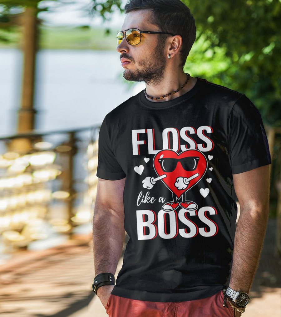 Floss Like A Boss Valentines Heart With Sunglasses T-Shirt