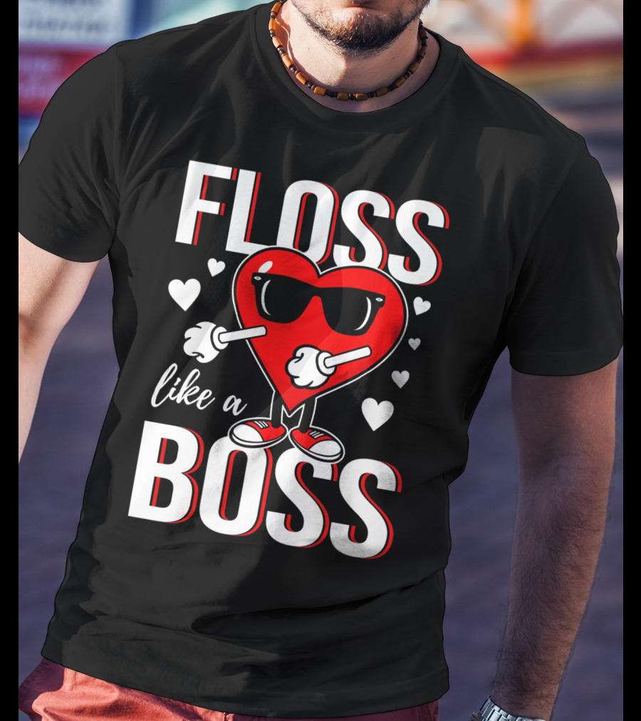 Floss Like A Boss Valentines Heart With Sunglasses T-Shirt
