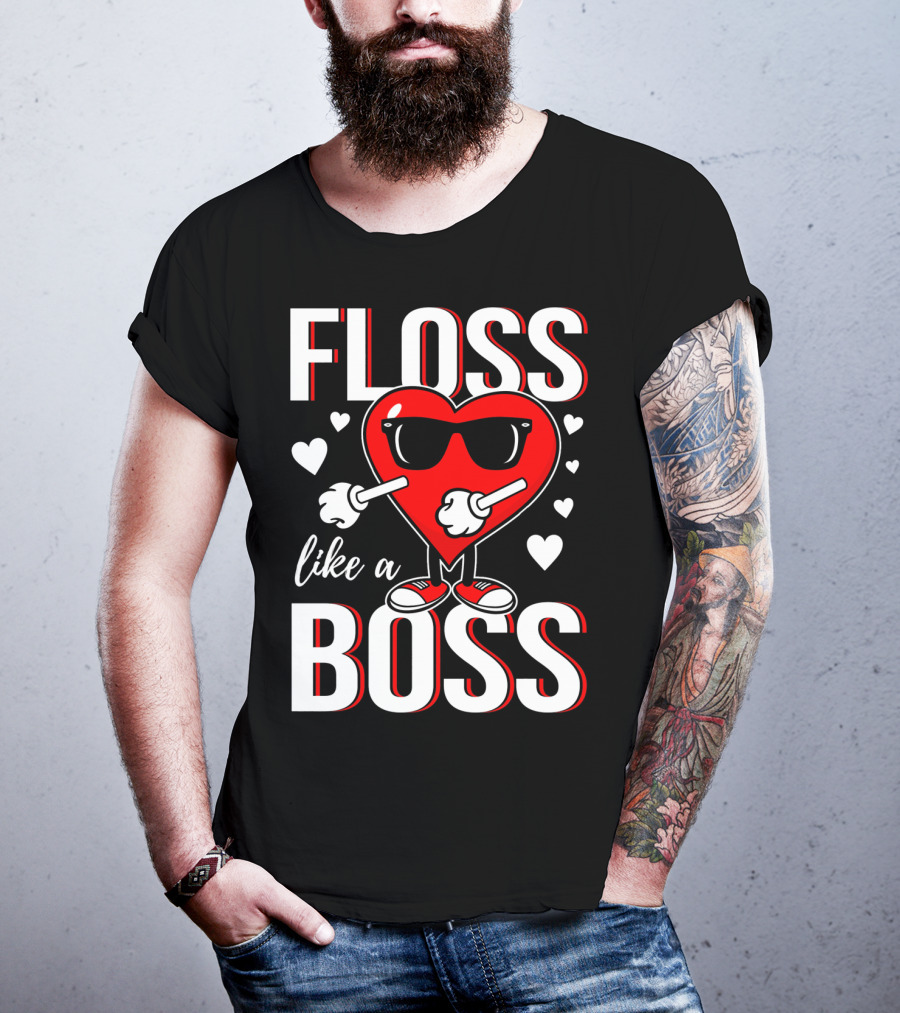 Floss Like A Boss Valentines Heart With Sunglasses T-Shirt