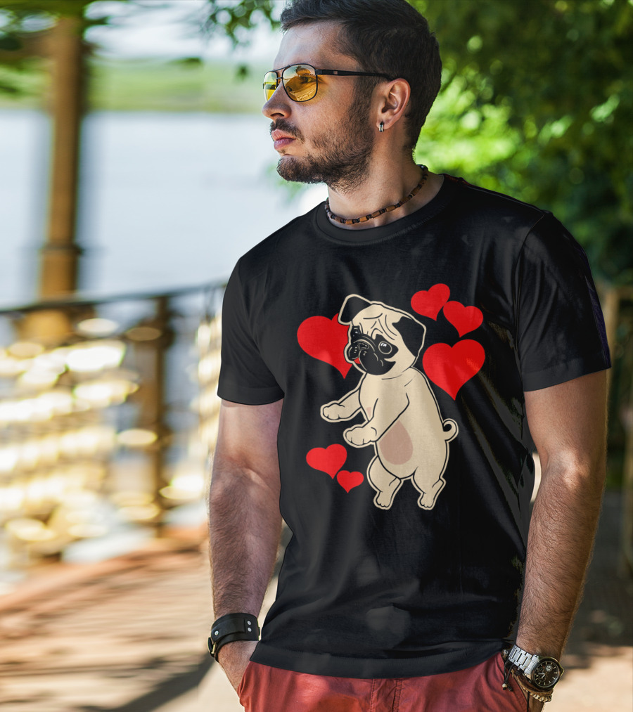 Pug Dancing With Hearts Valentine's Day T-Shirt