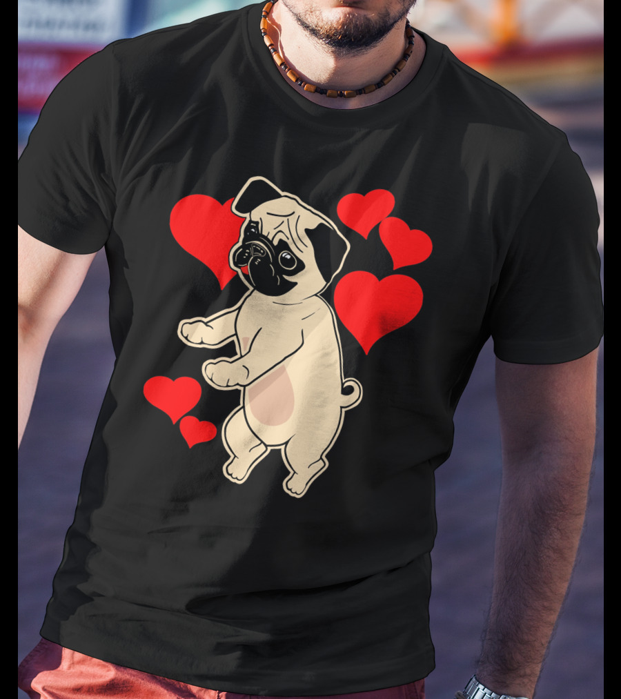 Pug Dancing With Hearts Valentine's Day T-Shirt