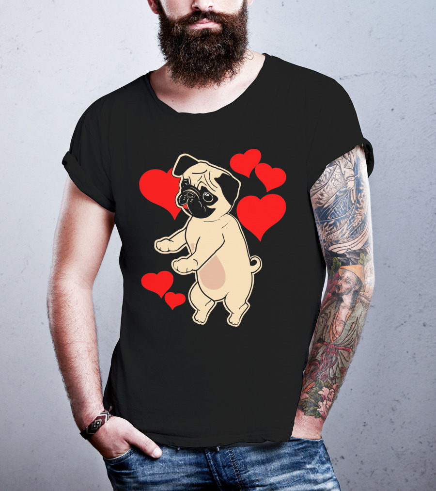 Pug Dancing With Hearts Valentine's Day T-Shirt