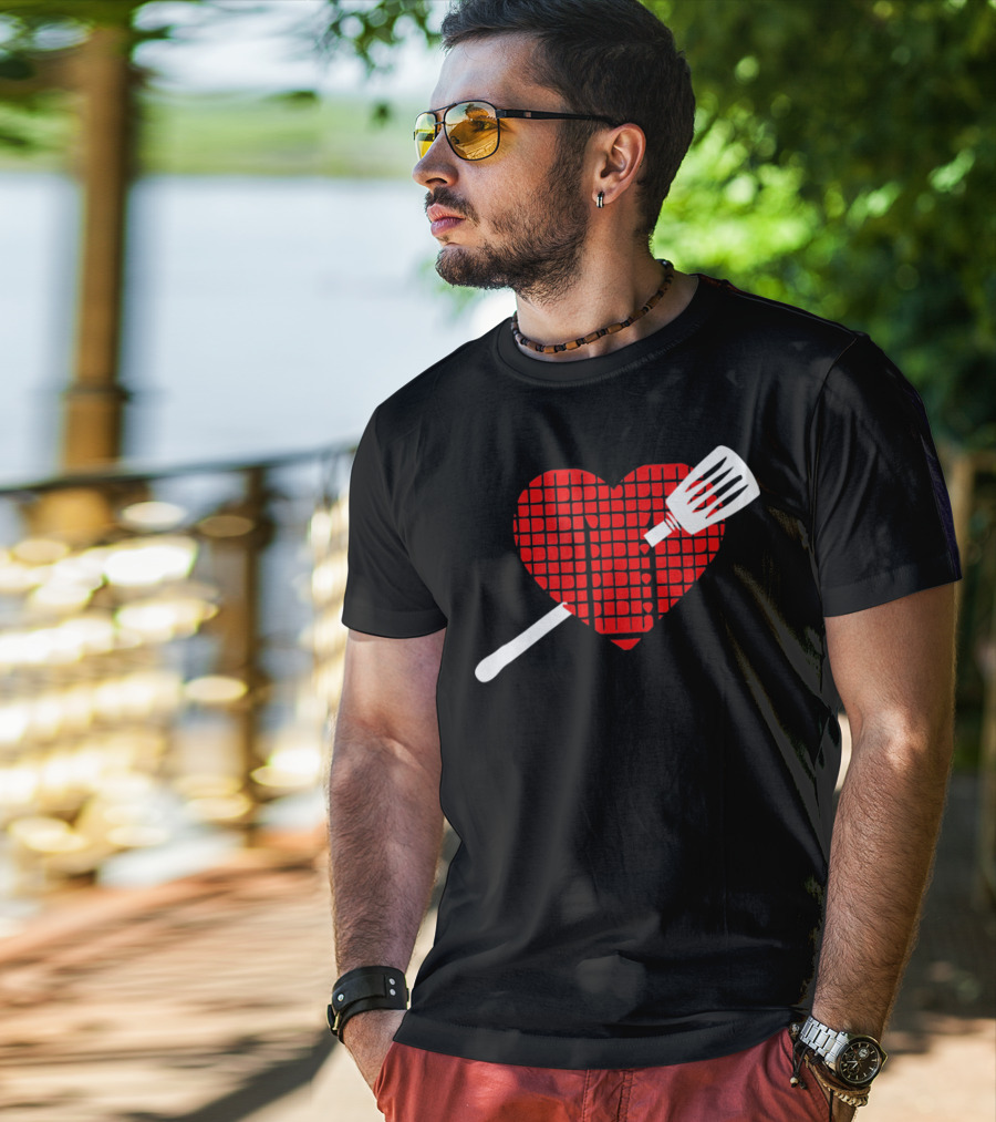 Funny BBQ Grilling Valentine's Day Heart With Spatula T-Shirt