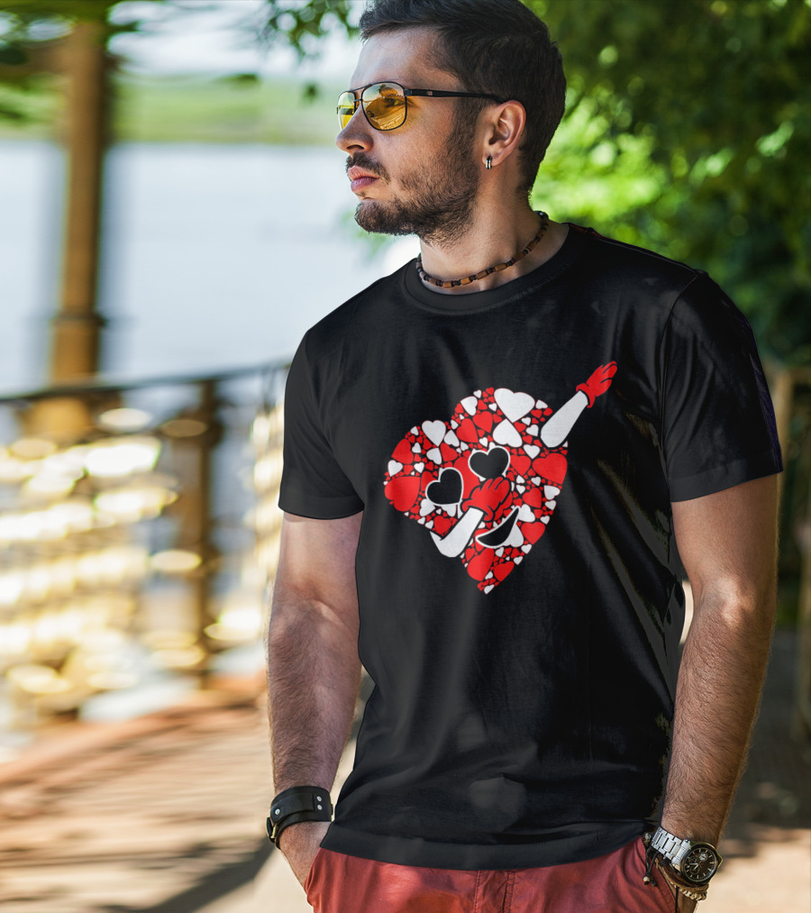 Funny Cute Dabbing Red White Hearts Vale T-Shirt