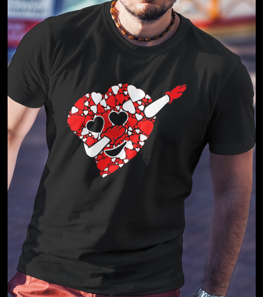 Funny Cute Dabbing Red White Hearts Vale T-Shirt