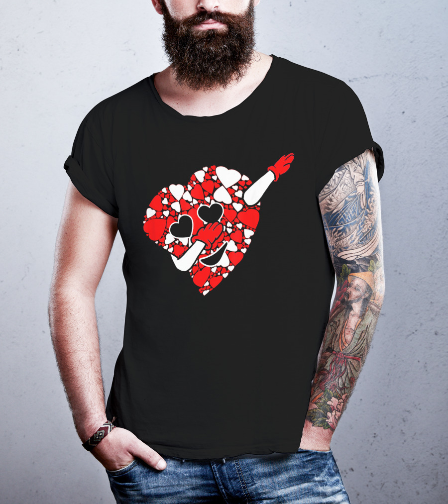 Funny Cute Dabbing Red White Hearts Vale T-Shirt