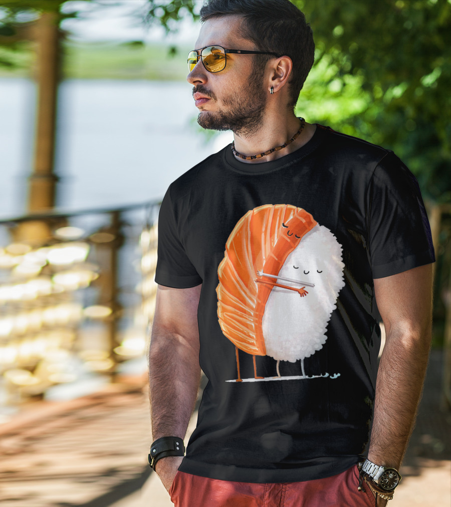 Cute Sushi Couple Embrace Valentine Hug T-Shirt