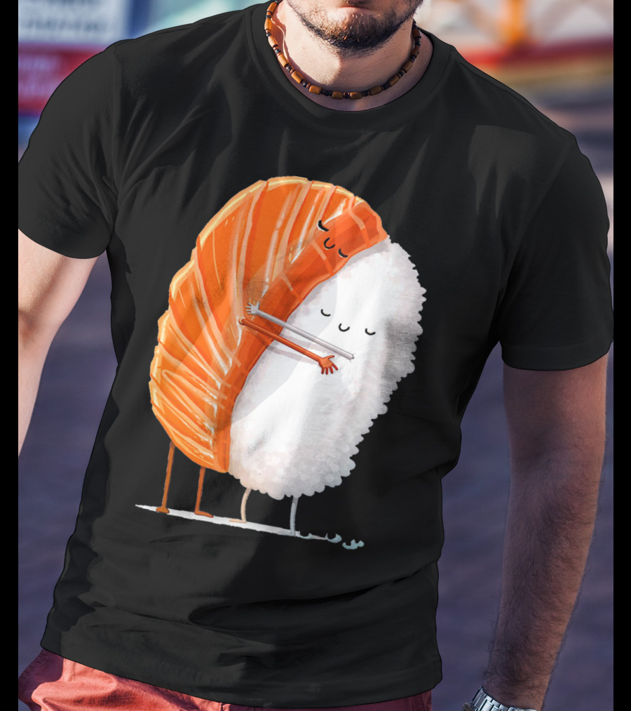 Cute Sushi Couple Embrace Valentine Hug T-Shirt