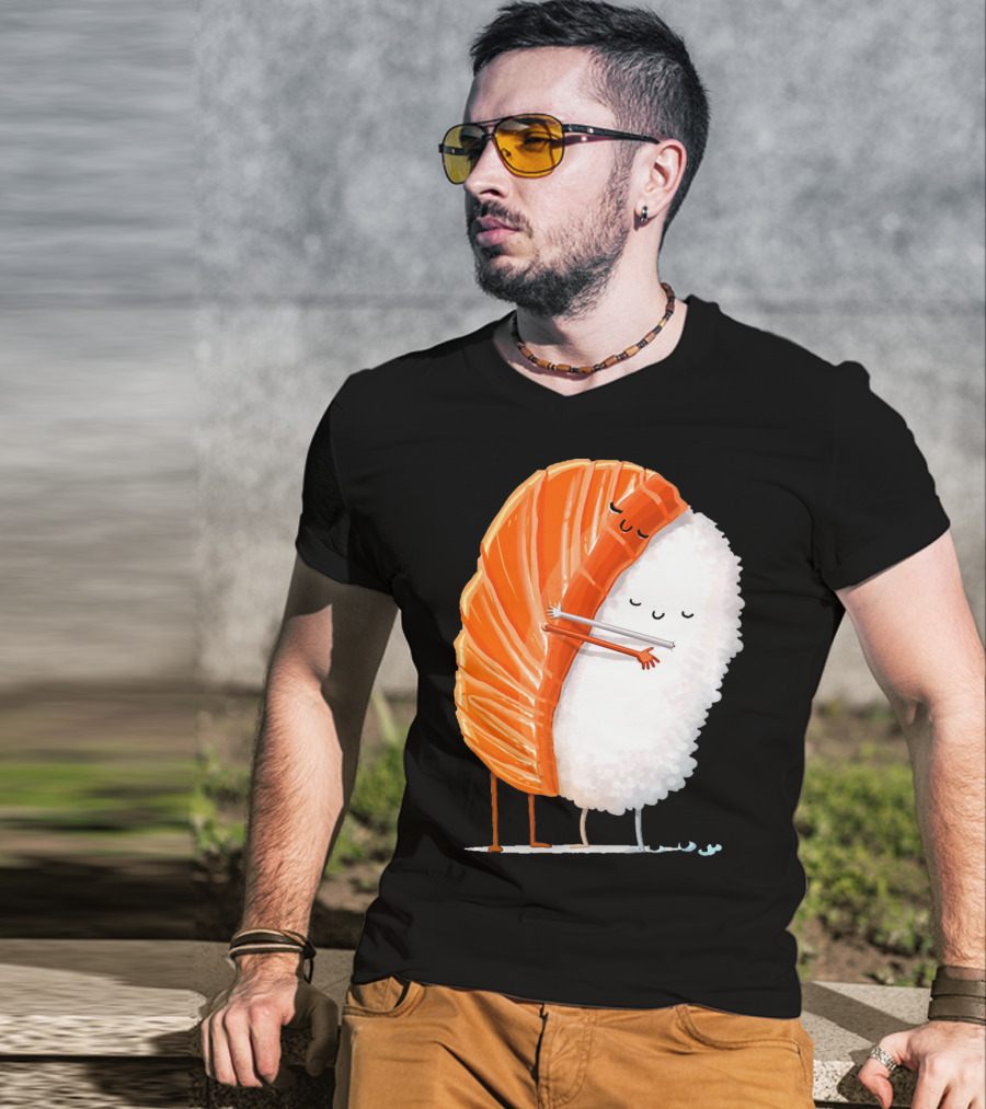 Cute Sushi Couple Embrace Valentine Hug T-Shirt