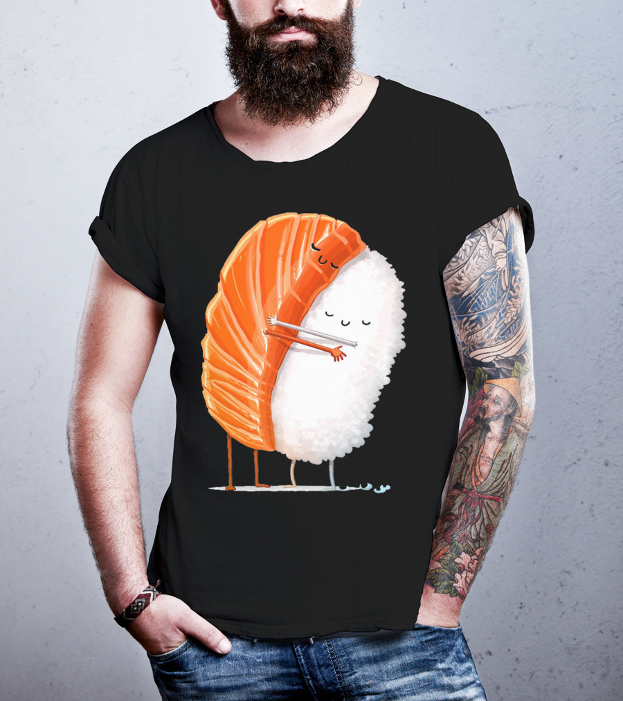Cute Sushi Couple Embrace Valentine Hug T-Shirt