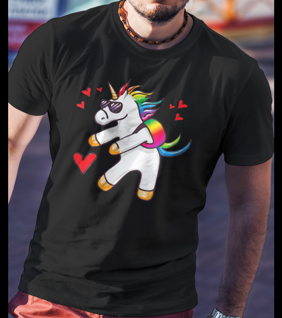 Valentine's Day Flossing Unicorn With Heart And Sunglasses T-Shirt