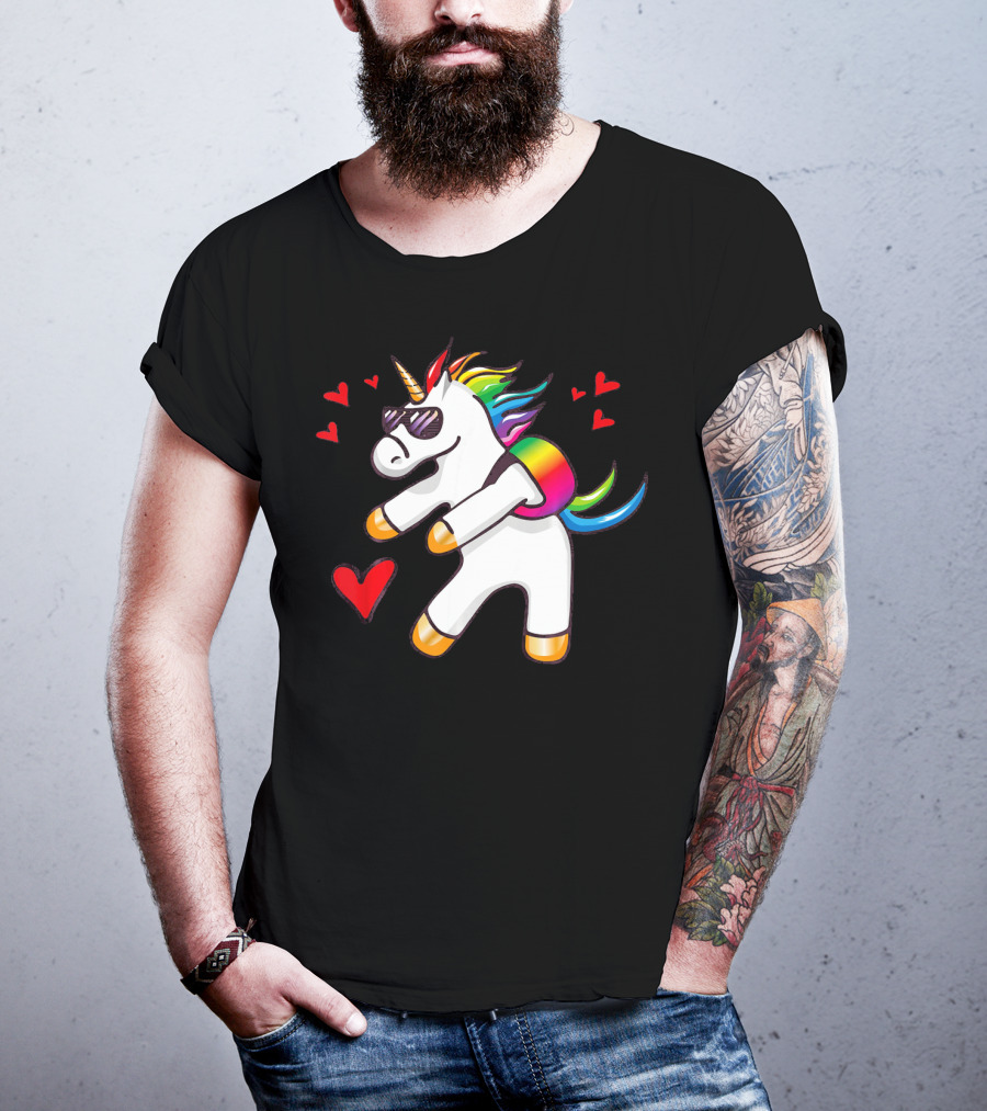 Valentine's Day Flossing Unicorn With Heart And Sunglasses T-Shirt