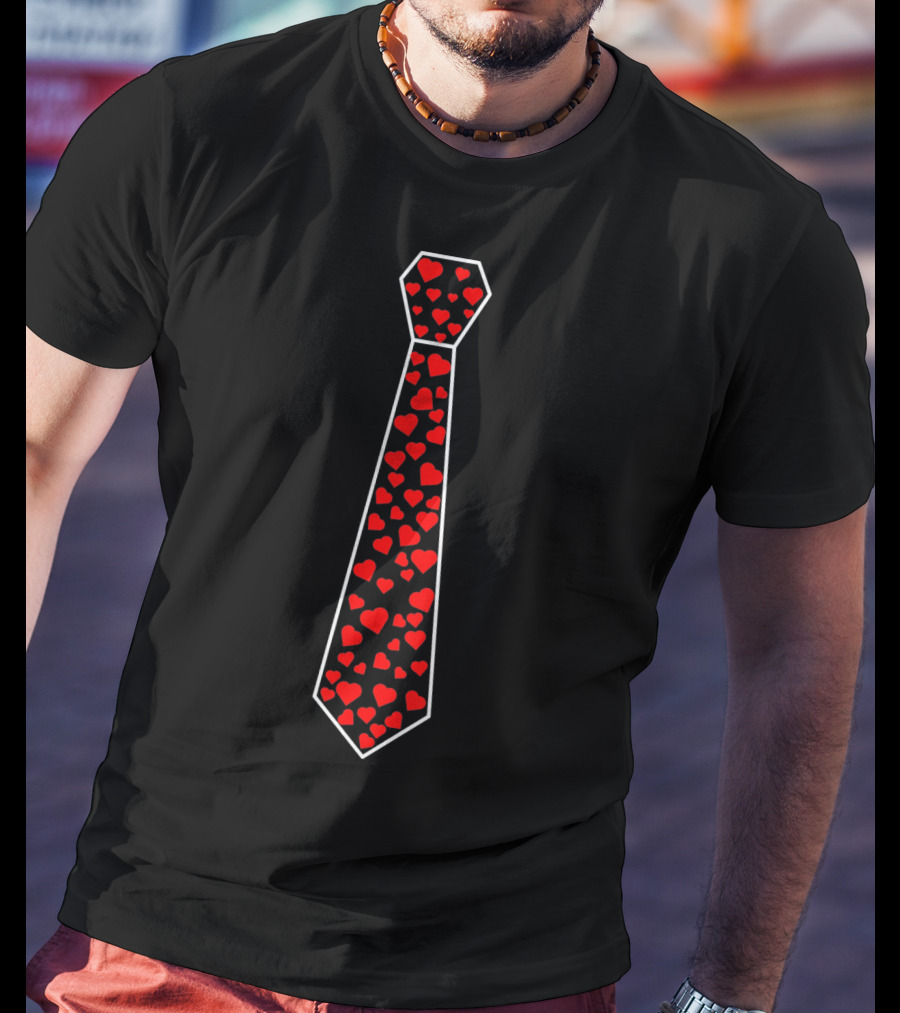 Valentine's Day Red Heart Pattern Tie T-Shirt