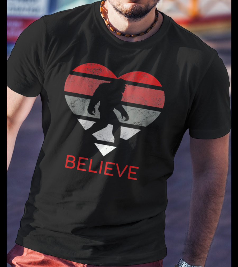 Believe Bigfoot Heart Valentines Day Love T-Shirt