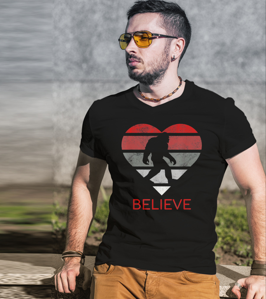 Believe Bigfoot Heart Valentines Day Love T-Shirt