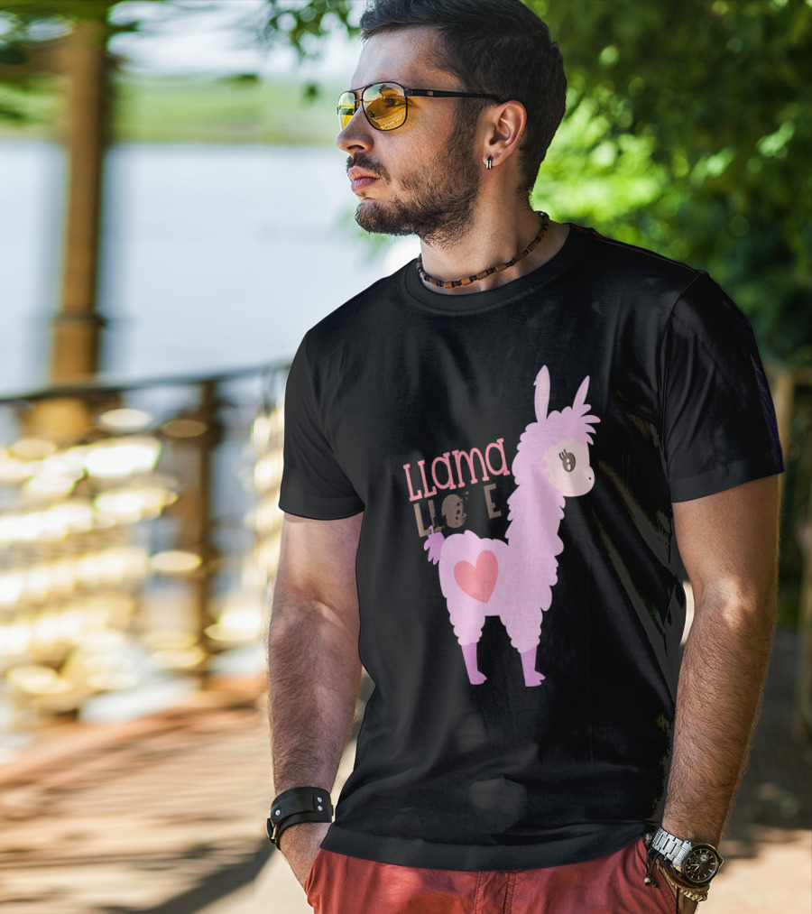 Llama Love Valentine Pink Heart T-Shirt