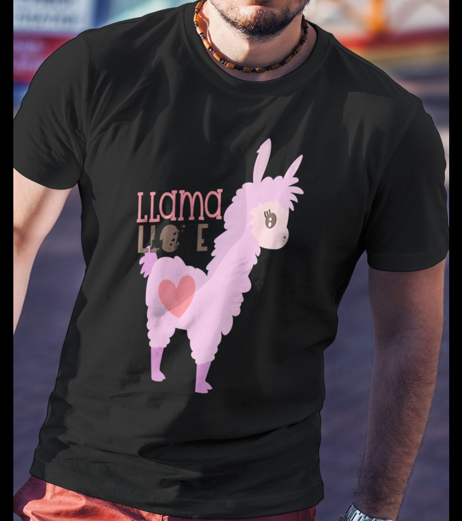 Llama Love Valentine Pink Heart T-Shirt